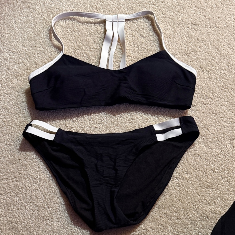 Athleta Black Bikini with White Accents